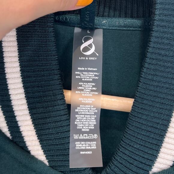 LOU & GREY Loft Crest Varsity Jacket Embroidered Bomber Green White Size L - Picture 4 of 8